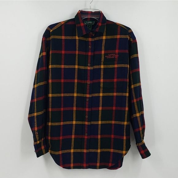 LAUREN Ralph Lauren blue red plaid button down Long Sleeve Shirt women’s small - Picture 1 of 6
